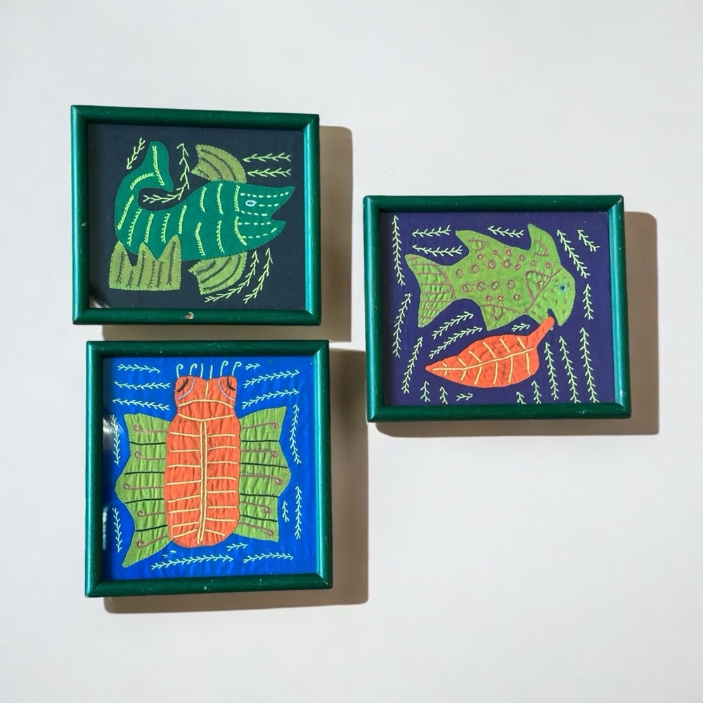 3 Vintage Molas Handmade and Framed